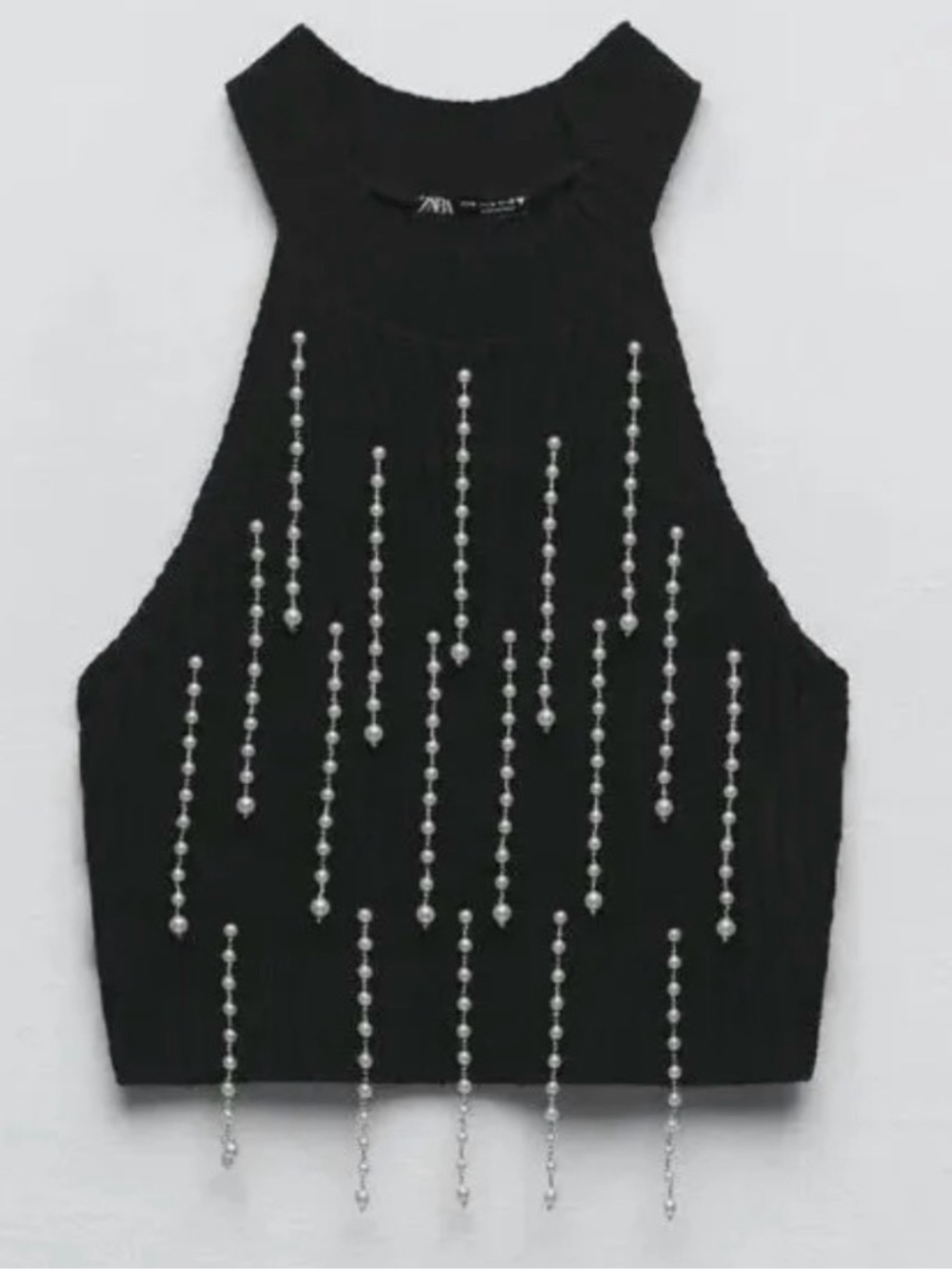Zara CHENILLE CROP TOP WITH PEARLS